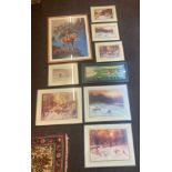 A selection of assorted prints in frames to include prints of Joseph Farquharson evening glow 1846-