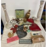 Selection vintage and later miscellaneous to include candle stick holders, cow bells, large bunch