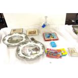 Selection of vintage items includes games, Perfume, glass candle stick, pottery etc