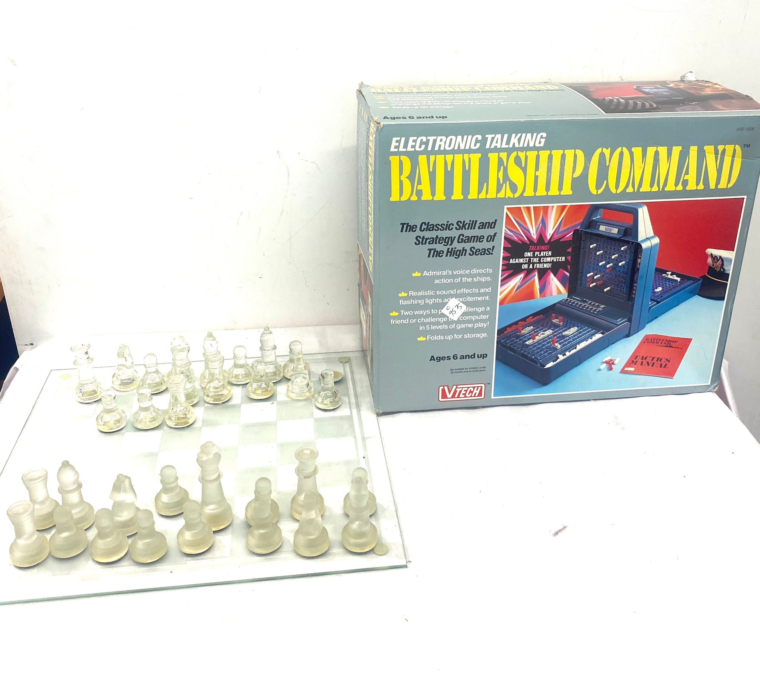 VTech Battleship Command - Electronic Talking Vintage/Retro 1990 Game and complete glass chest board