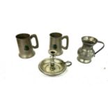 Selection of metal ware includes pewter etc