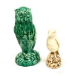 Bretby Green Owl over all good condition, with bretby white bird with glues beak