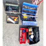 Three tool boxes with contents to include spanners, ratches etc