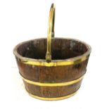 Brass and wooden handled coal bucket, approximate measurements without handle Height 10 inches,