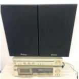 Hitachi D-E33 tape deck, Hitachi HA_2800 stereo, pair Hitachi SS635 vintage speakers, all untested
