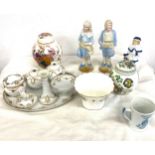Selection of assorted branded named pottery and figures to include Masons, Minton, Naritka etc