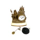 Spelter mantle clock measures approx 10 inches tall