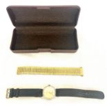 Vintage S J Crabb gents leather strap wristwatch, watch is ticking, however no warranty given,