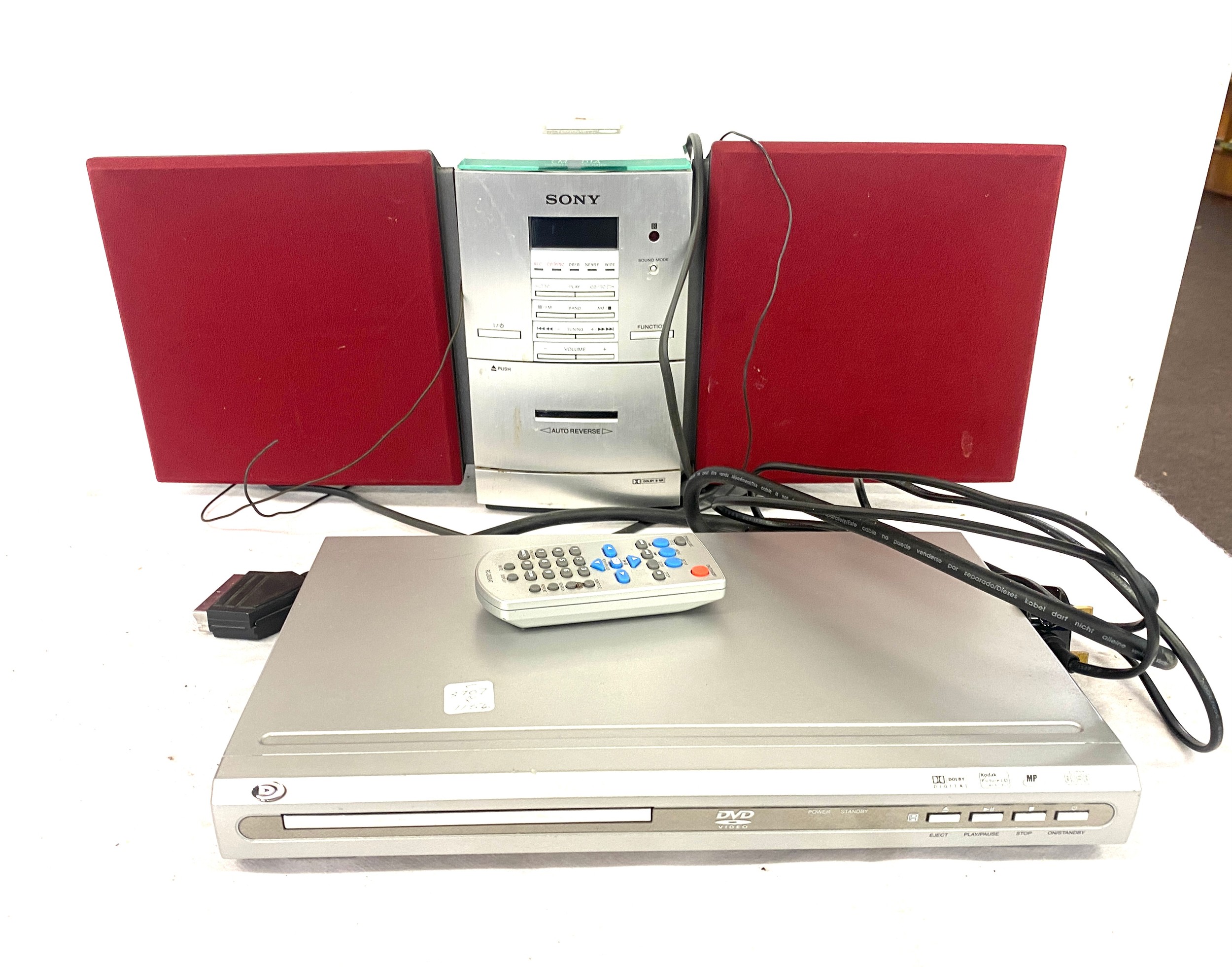 A Sony compact disc digital audio stereo and speakers and a Dolby digital dvd player with remote- - Image 3 of 3