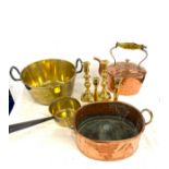 Selection of antique and later copper and brassware