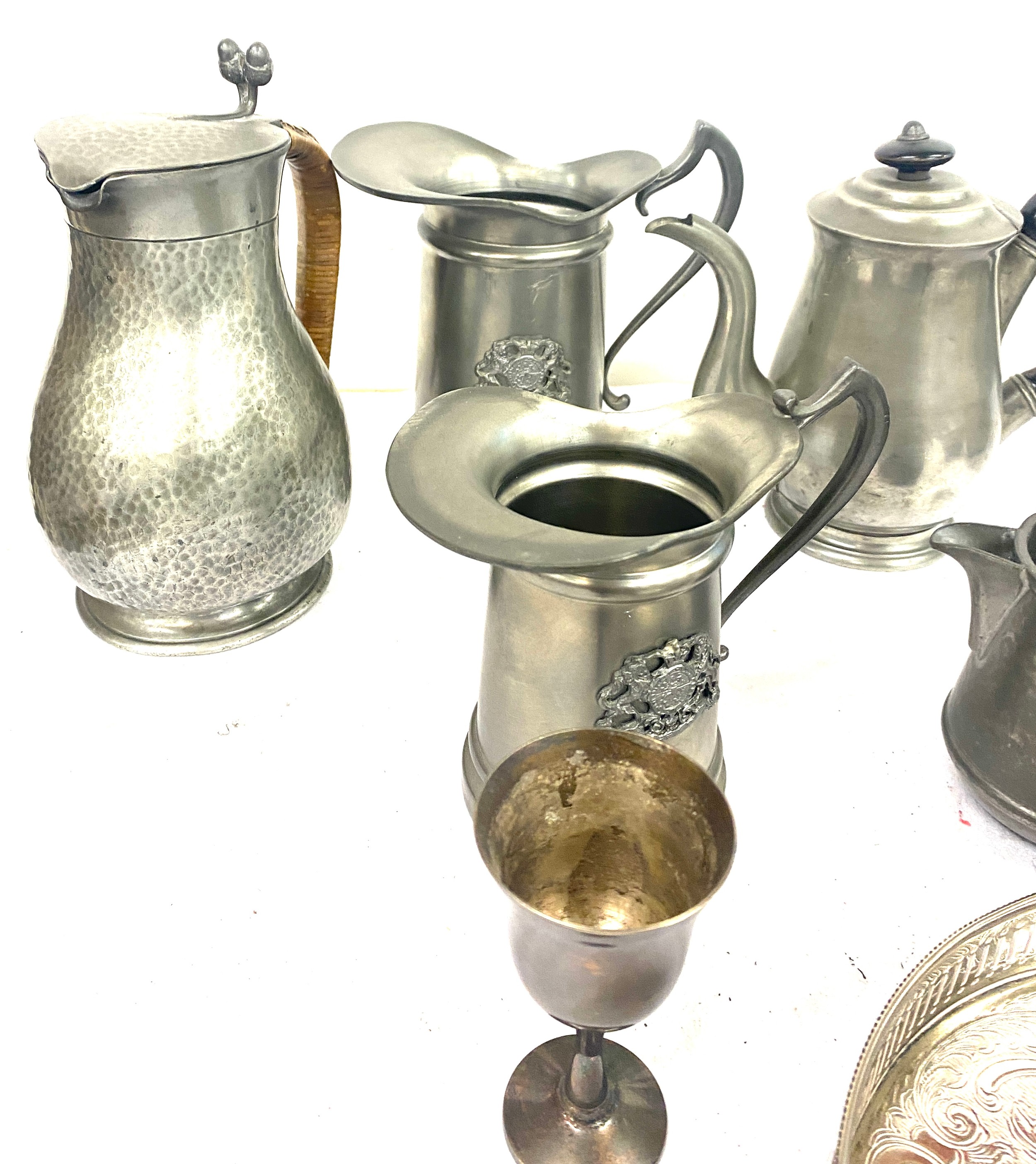 Large selection of pewter/ metal ware includes jugs, rose vase etc - Image 3 of 6