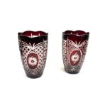 A pair of Bohemian Ruby crystal cut vases, each measures approx 7inches tall.