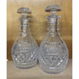 Pair of cut glass decanters height approx 10 inches