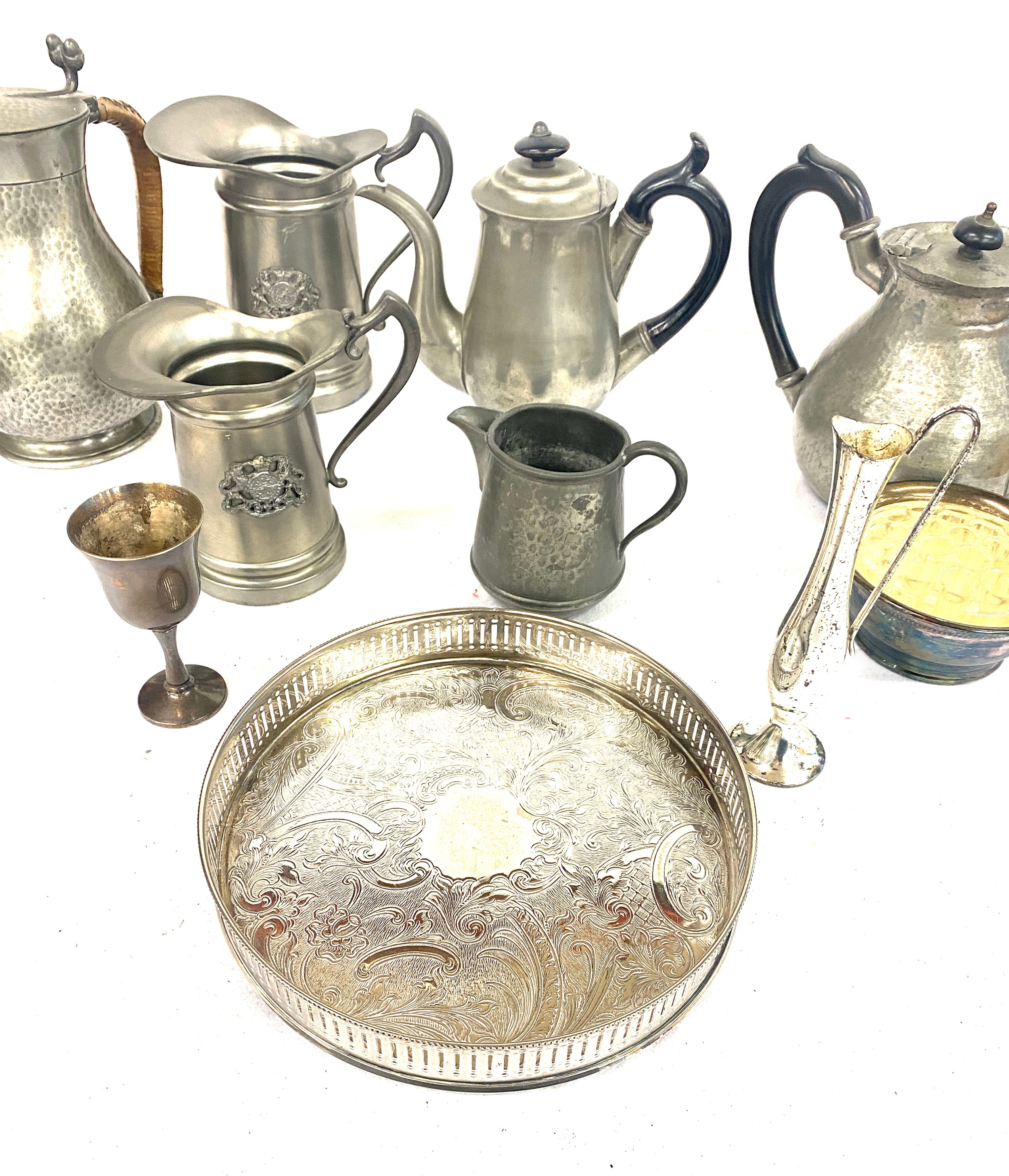 Large selection of pewter/ metal ware includes jugs, rose vase etc - Image 5 of 6