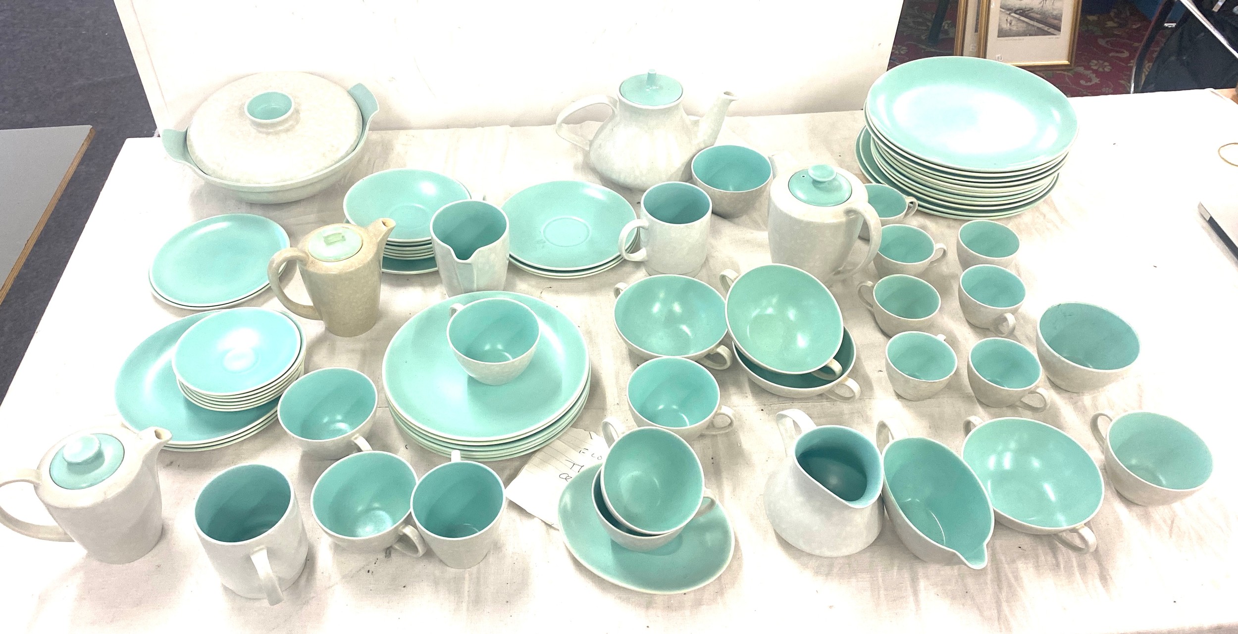 Poole pottery part dinner/ tea service includes cups saucers, tea pot, turenns etc