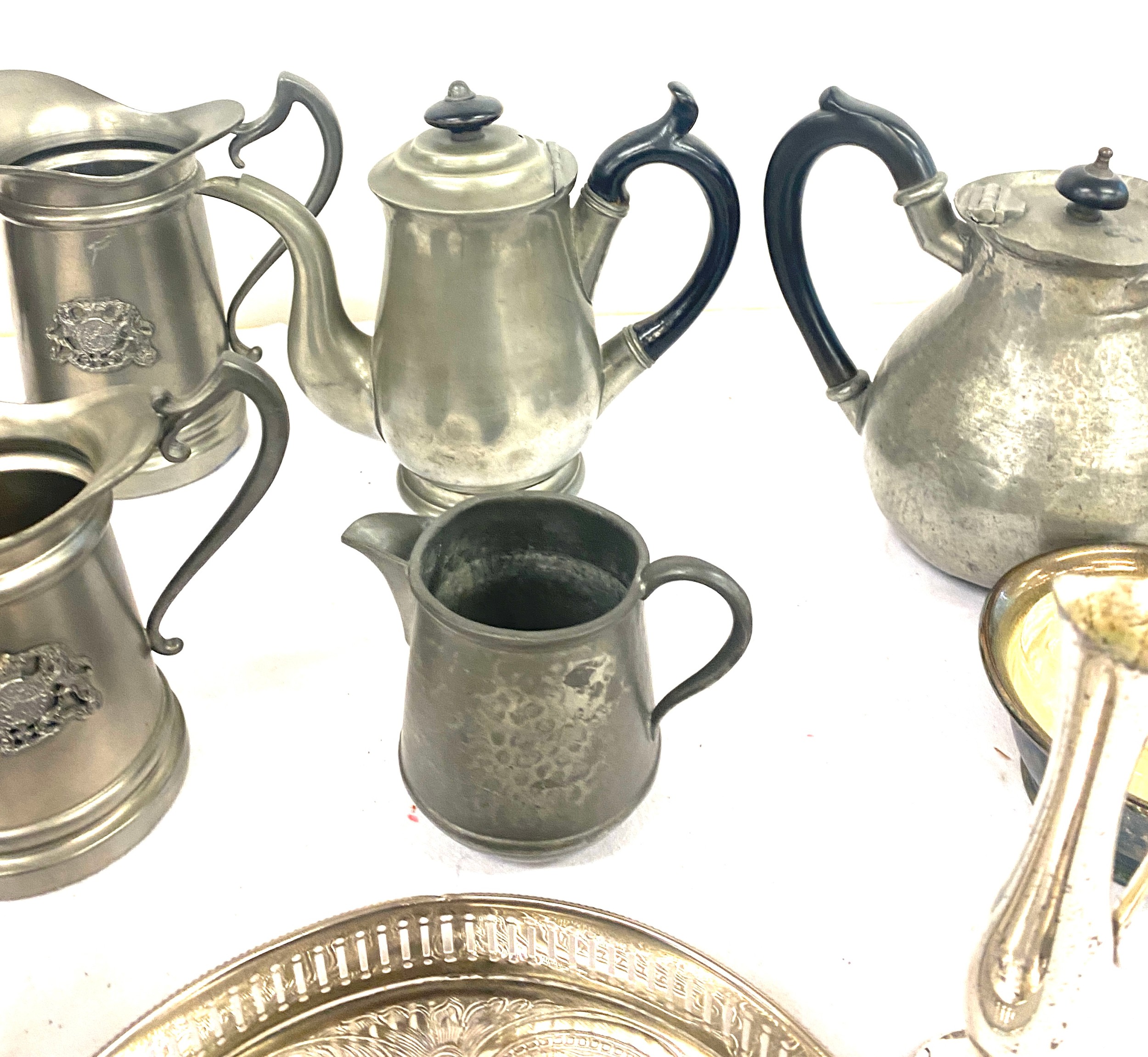 Large selection of pewter/ metal ware includes jugs, rose vase etc - Image 4 of 6