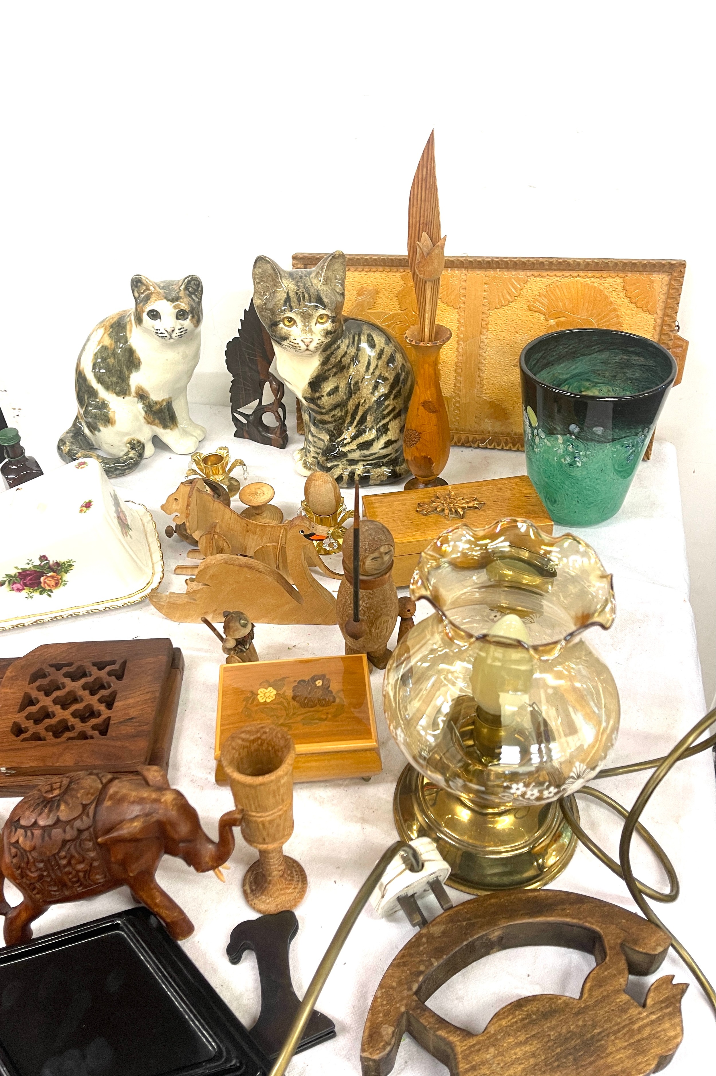 Selection of miscellaneous includes wooden items, cat figures, Royal Albert cheese dish etc - Image 3 of 6