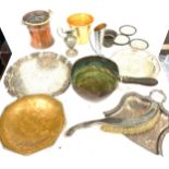 Large selection of assorted metal ware includes pewter, copper brassware etc