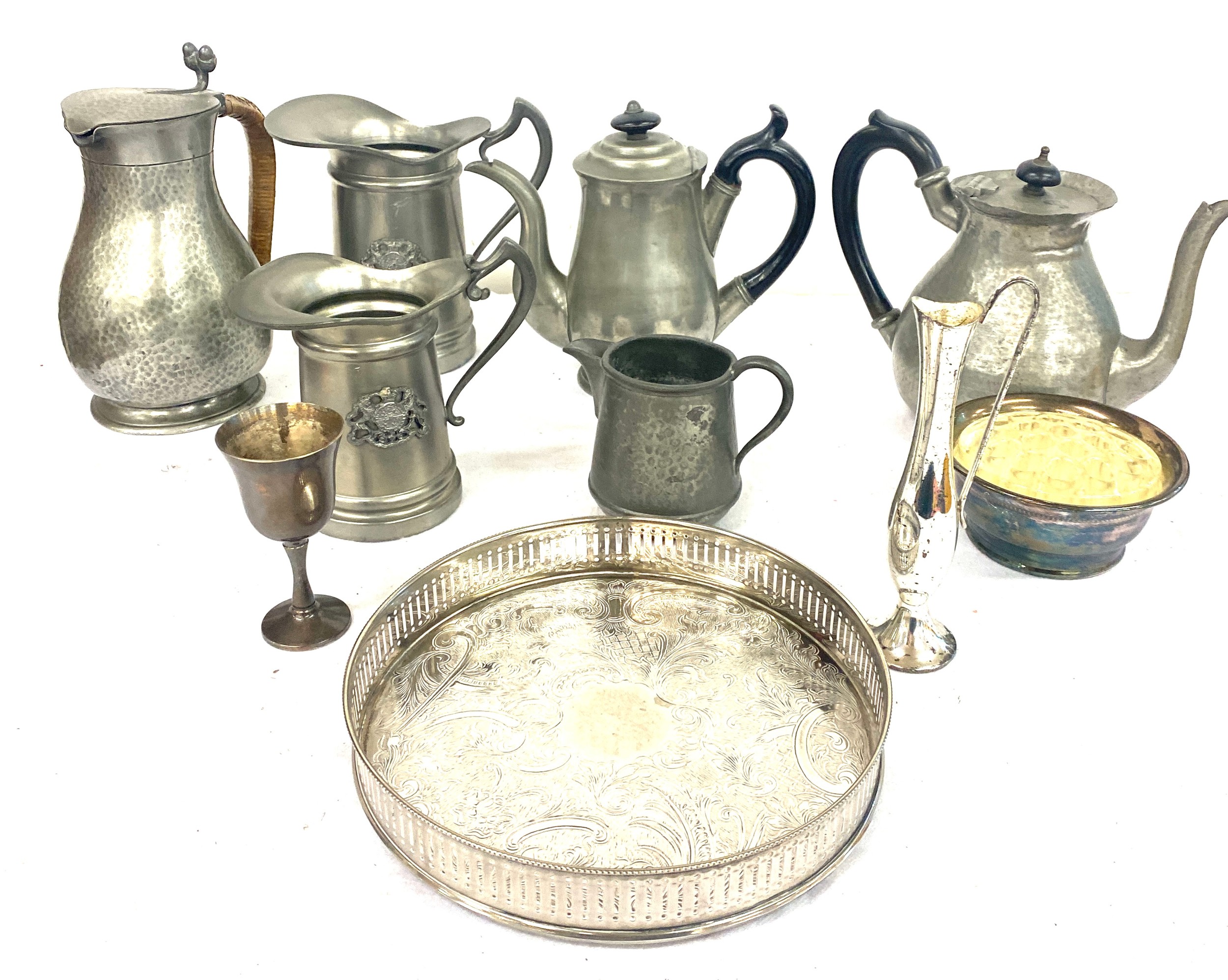 Large selection of pewter/ metal ware includes jugs, rose vase etc - Image 2 of 6