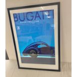 Signed framed limited edition print of a Bugatti atlantic type 57s coupe by Sheridon Davies measures