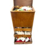 Sewing cabinet and contents measures approx 24 inches tall 14 inches wide 10.5inches depth