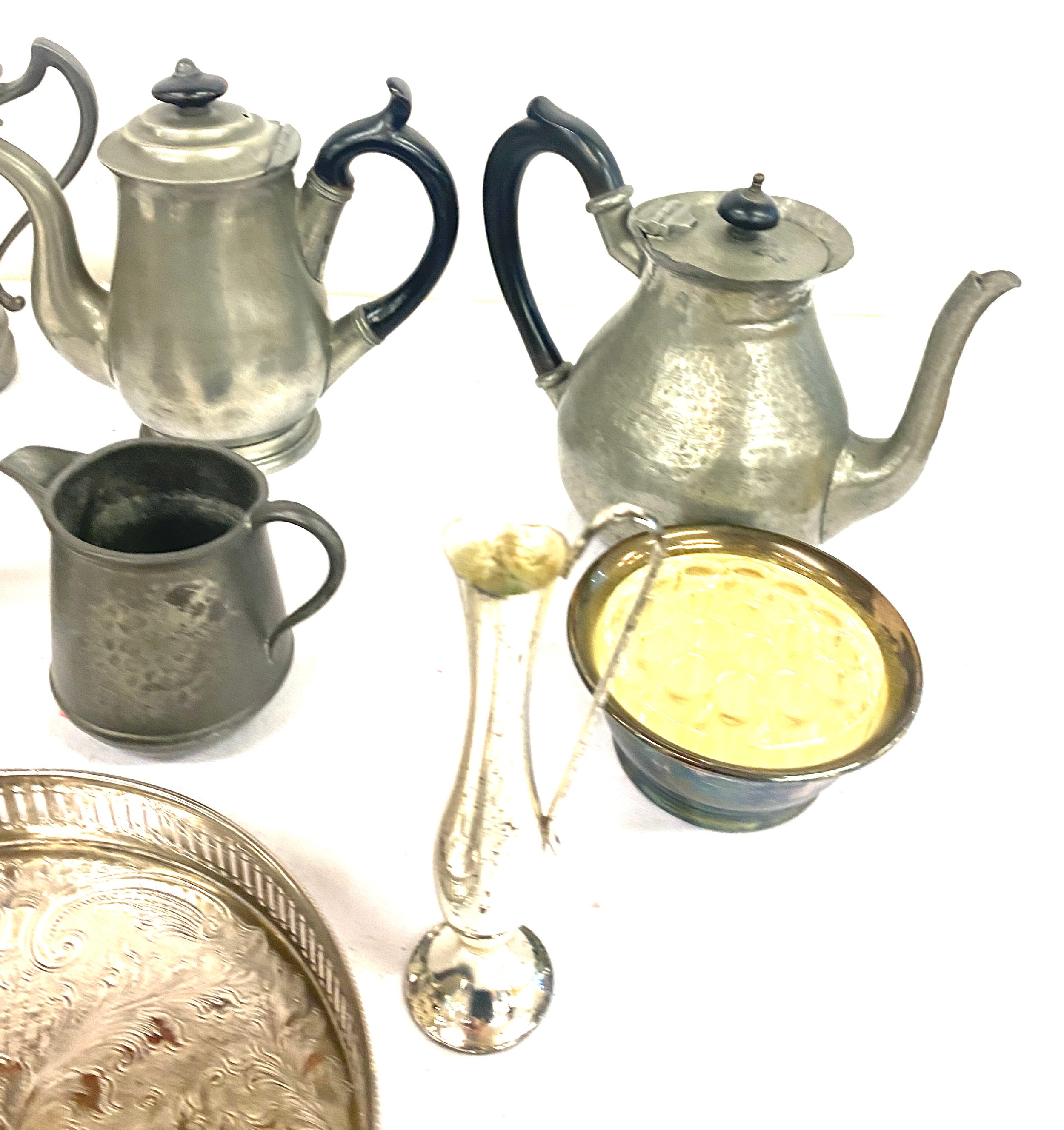 Large selection of pewter/ metal ware includes jugs, rose vase etc - Image 6 of 6