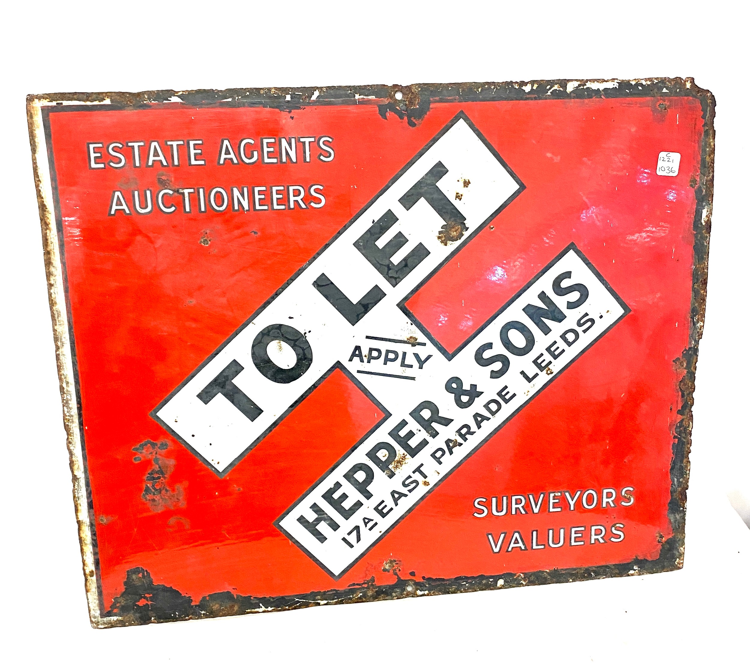 Vintage metal estate agent sign measures approx 22 inches by 18 inches