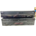 Denon PCM audio technology DCD835, Toshiba DVR-20 Black DVD Recorder and VHS Recorder Combo, both in