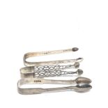 3 antique silver sugar tongs