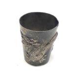 Small antique silver cup with dragon detail