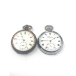 2 Antique nickel case open face pocket watches ticking