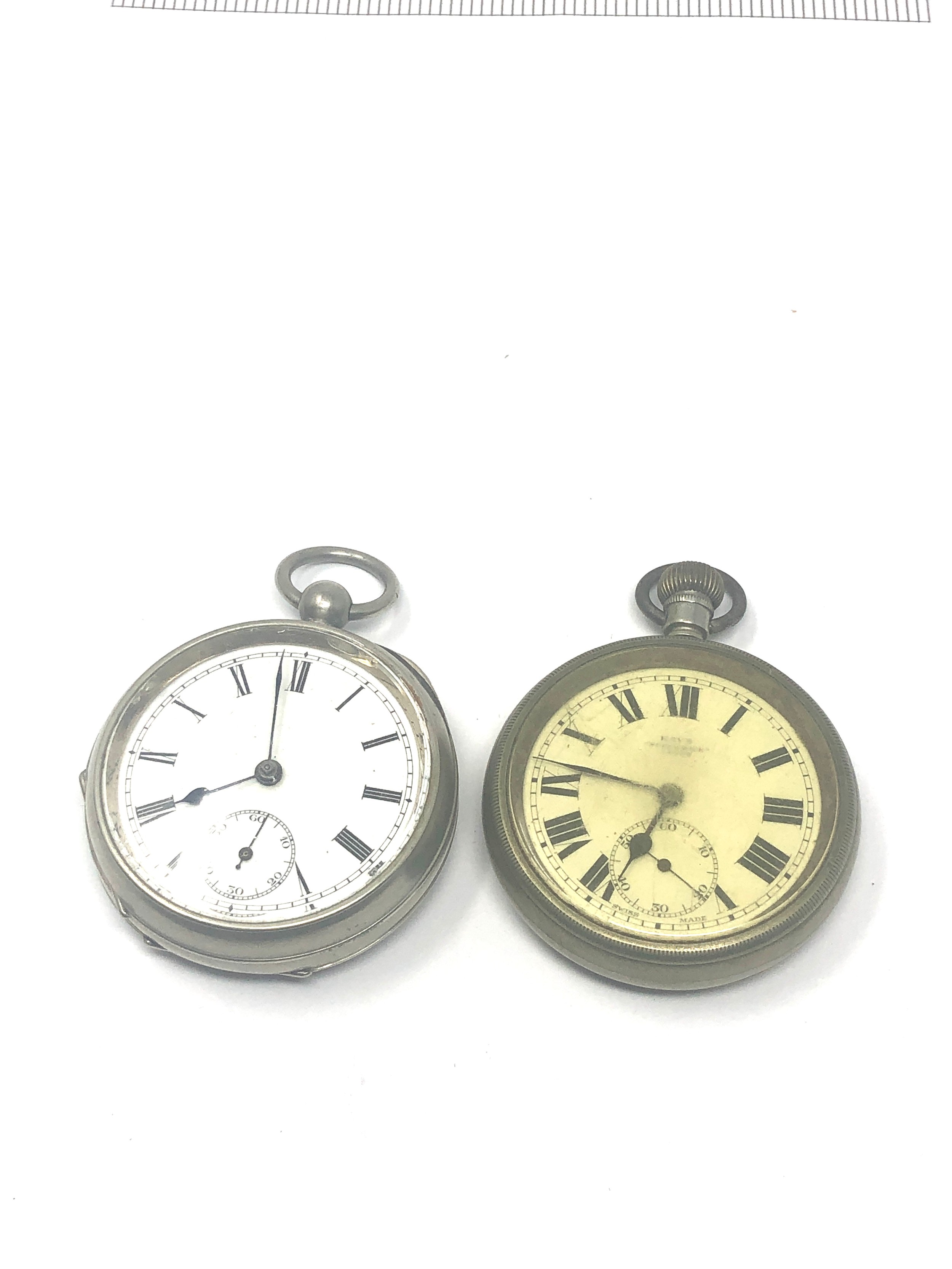 2 Antique nickel case open face pocket watches ticking