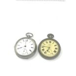 2 Antique nickel case open face pocket watches ticking
