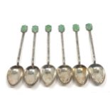 Fine antique set of 6 chinese silver & jade tea spoons hallmarked TACK HING