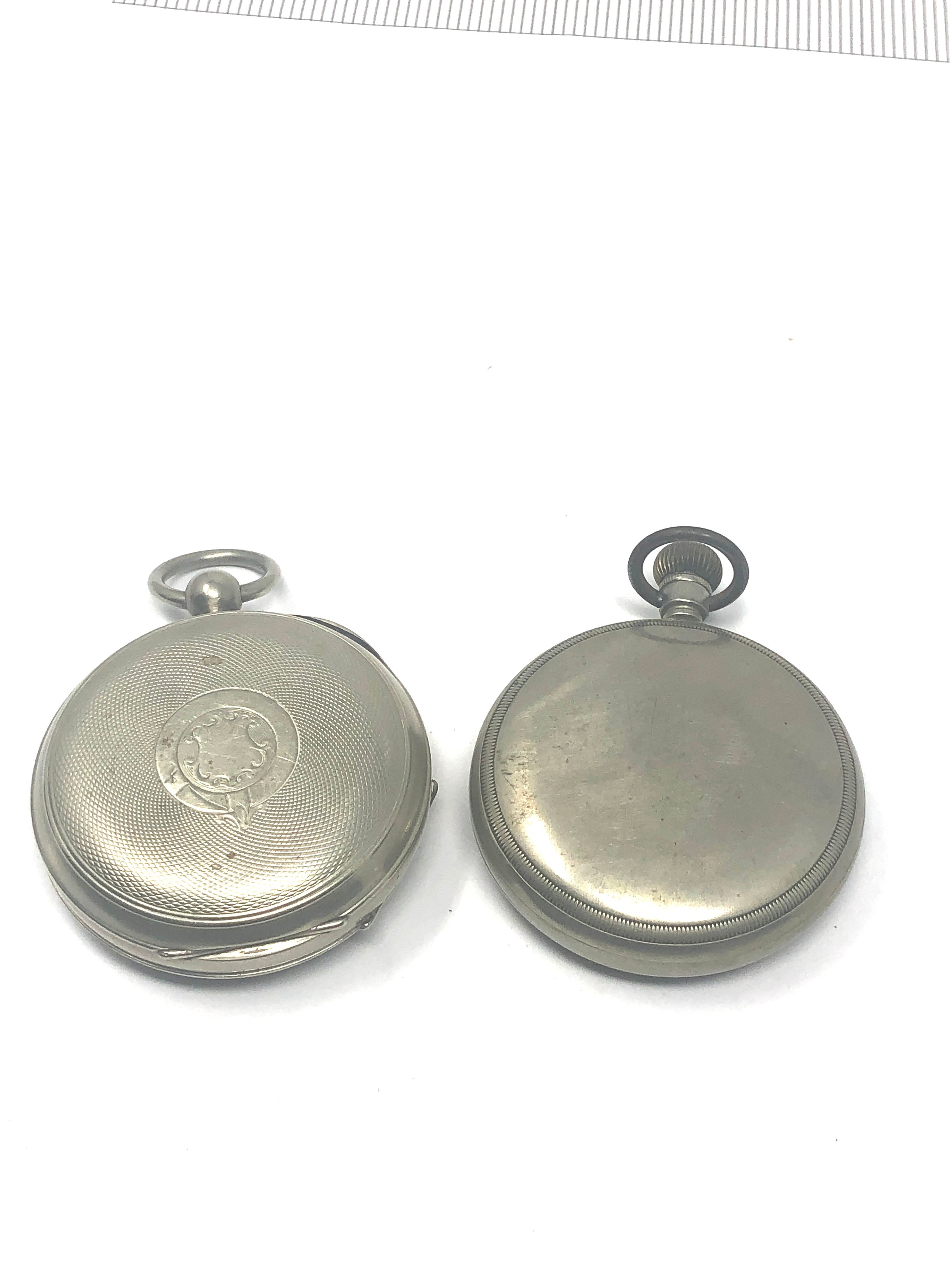 2 Antique nickel case open face pocket watches ticking - Image 2 of 5