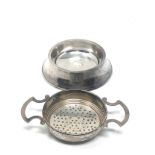 Silver tea strainer Birmingham silver hallmarks measures approx 11.5cm wide 7cm dia