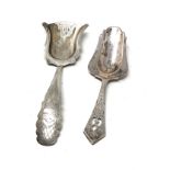 2 antique dutch silver tea caddy spoons