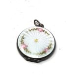 Antique silver & guilloche enamel pendant locket measures approx 3cm dia