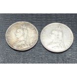 1890 & 1887 victorian silver double florins