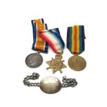 ww1 mons star trio medals & ID bracelet to cmt.3184 pte h.brownley a.s.c