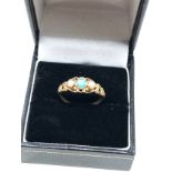 9ct gold vintage turquoise & pearl ornate gypsy setting ring (1.5g)