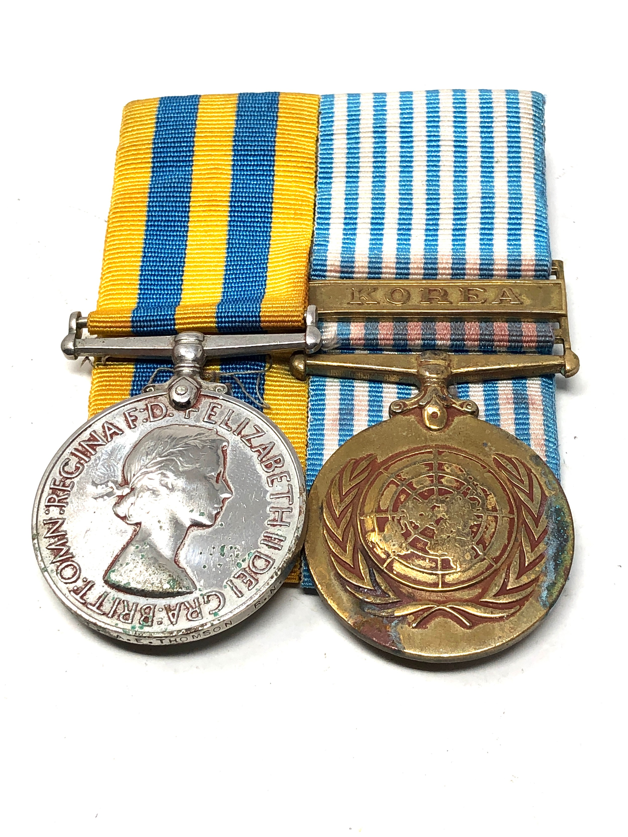 ER.11 mounted Korea medal pair to a/s .lt A.E THOMPSON R.N