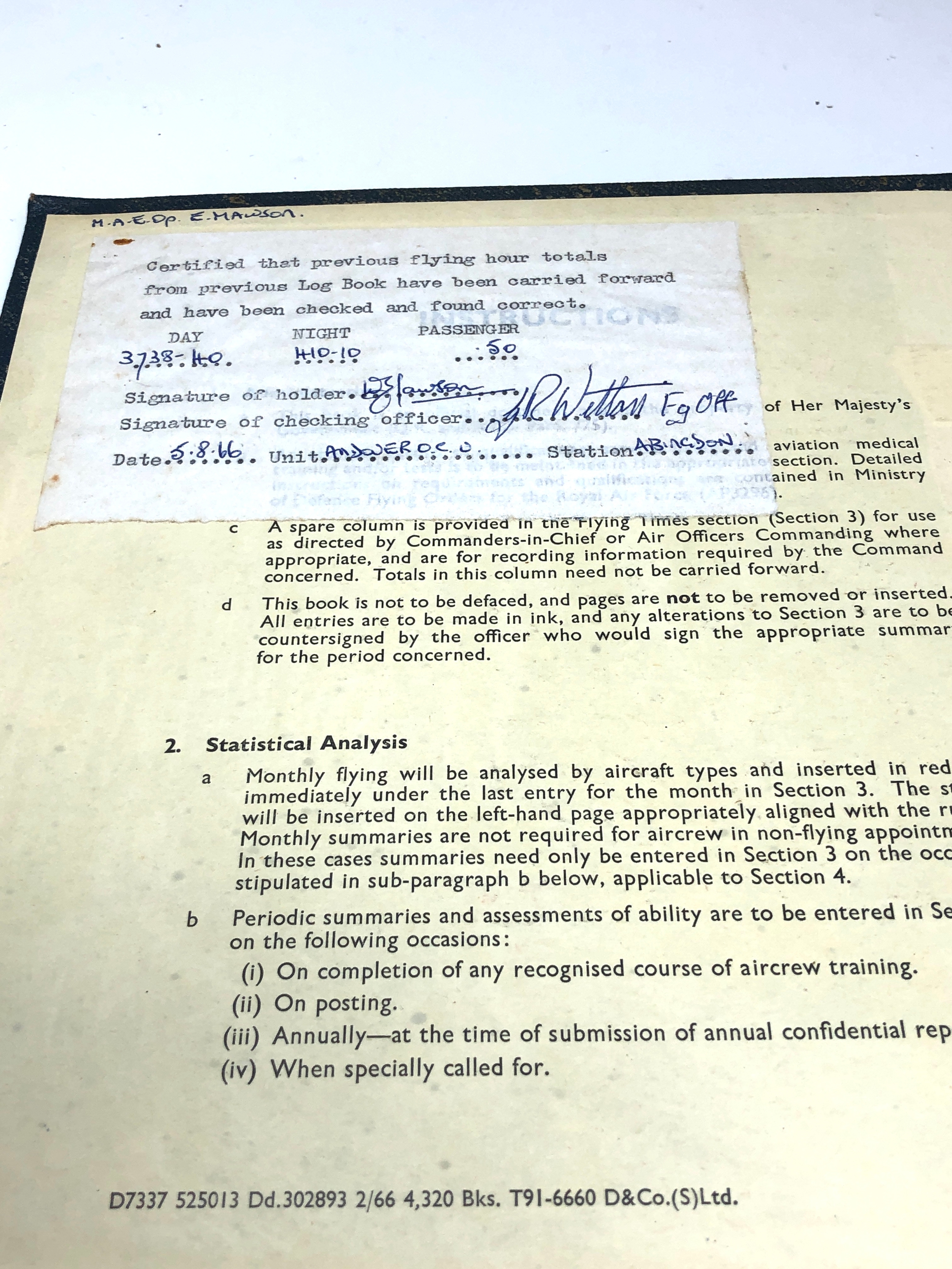 3 raf logbooks relating to sgt w.e mawson + tacs magazines logbooks first entyry 3/4/52 last 27/7/70 - Image 6 of 12