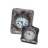 2 silver framed battery clocks largest measures approx 11cm by 9.5cm