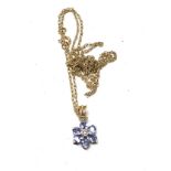 9ct gold tanzanite & diamond flower pendant necklace (1.2g)