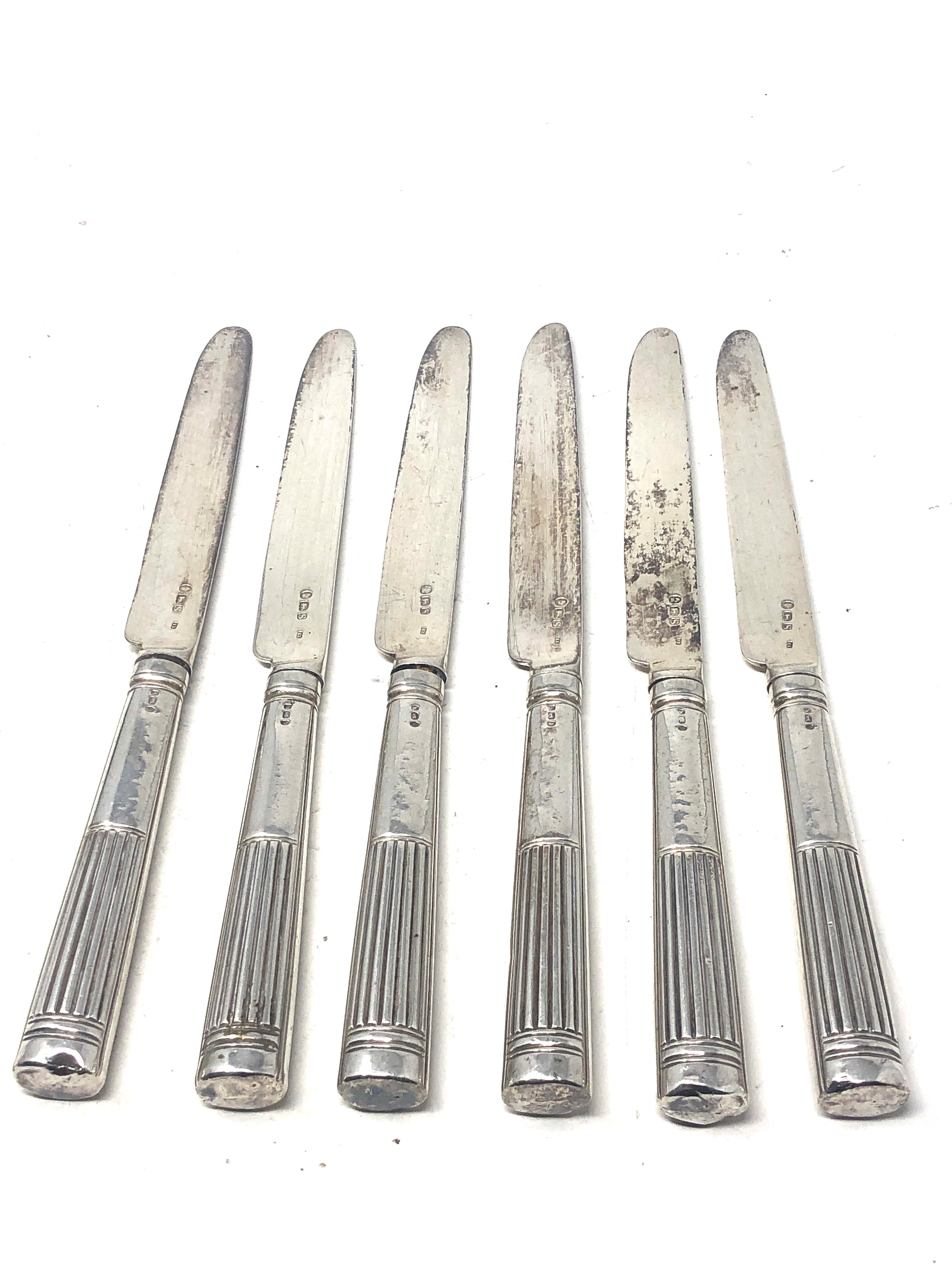 6 georgian silver table knives silver hallmarked blades & handle