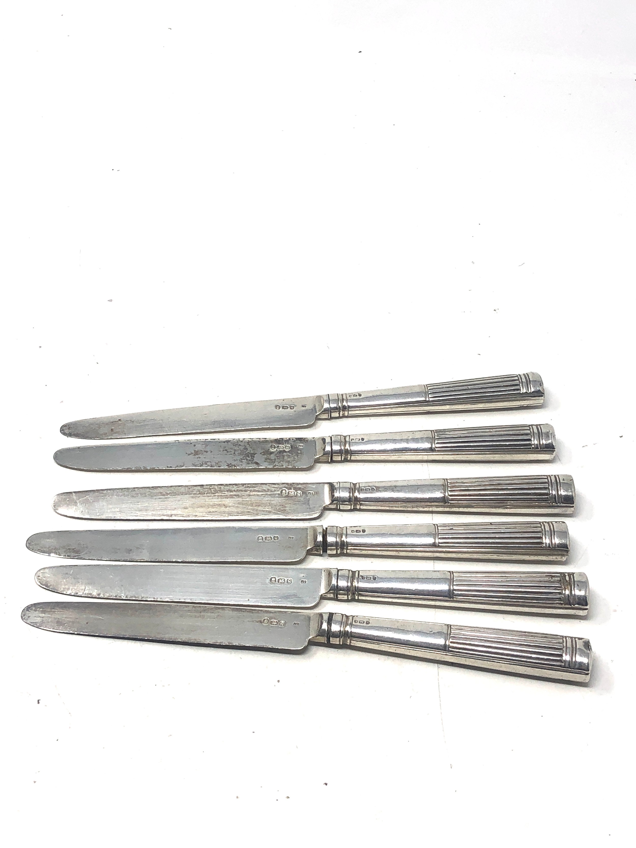 6 georgian silver table knives silver hallmarked blades & handle - Image 2 of 4