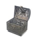 Antique Silver Filigree Miniature Casket Chest Box measures approx 7cm by 5.5cm height 6.5cm xrt