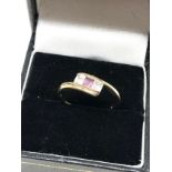 9ct gold vintage amethyst & clear gemstone twist trilogy ring (1.7g)