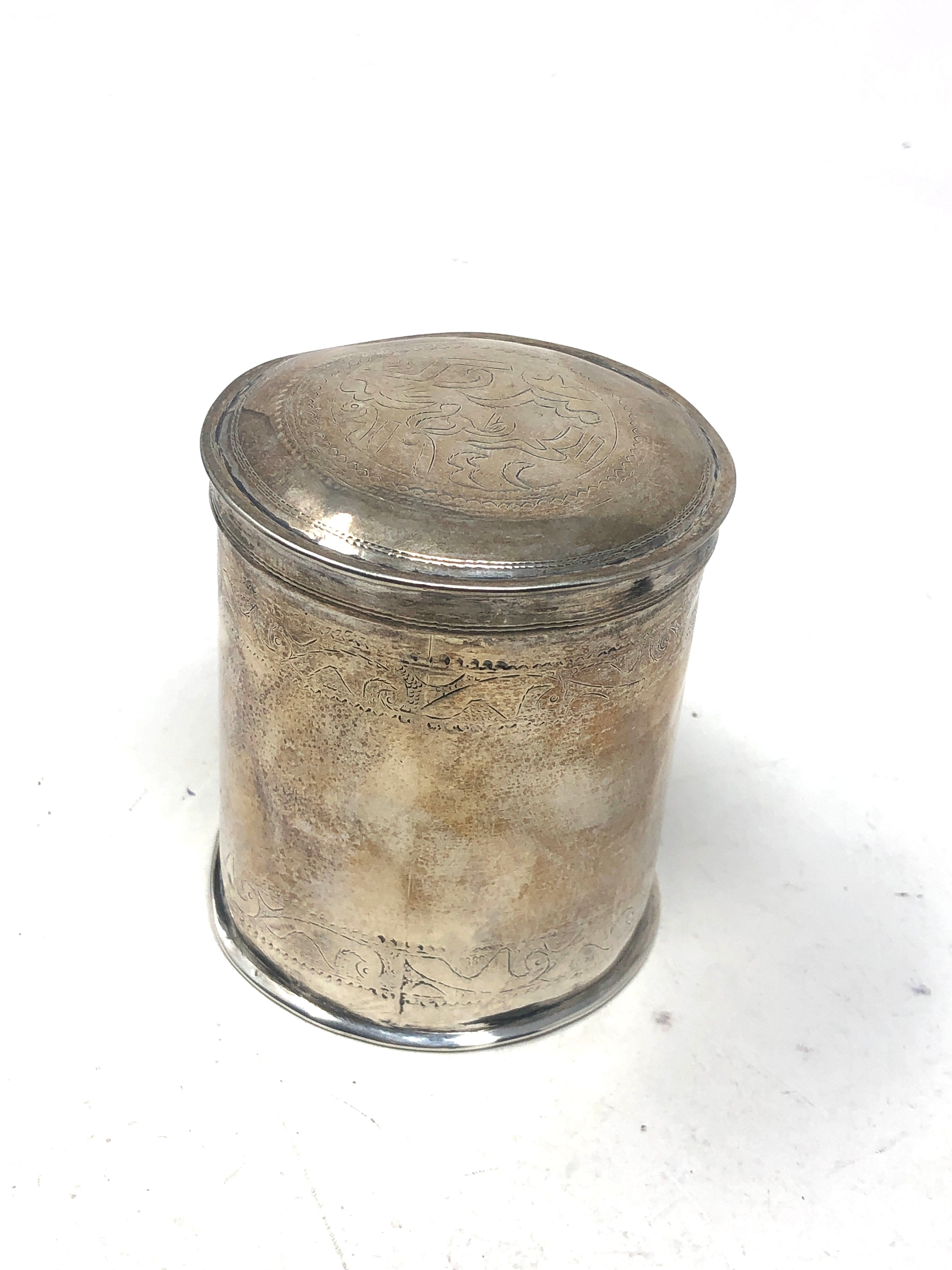 continental silver lidded pot measures approx 7cm dia height 8.5cm xrt tested as 950 silver - Image 2 of 3